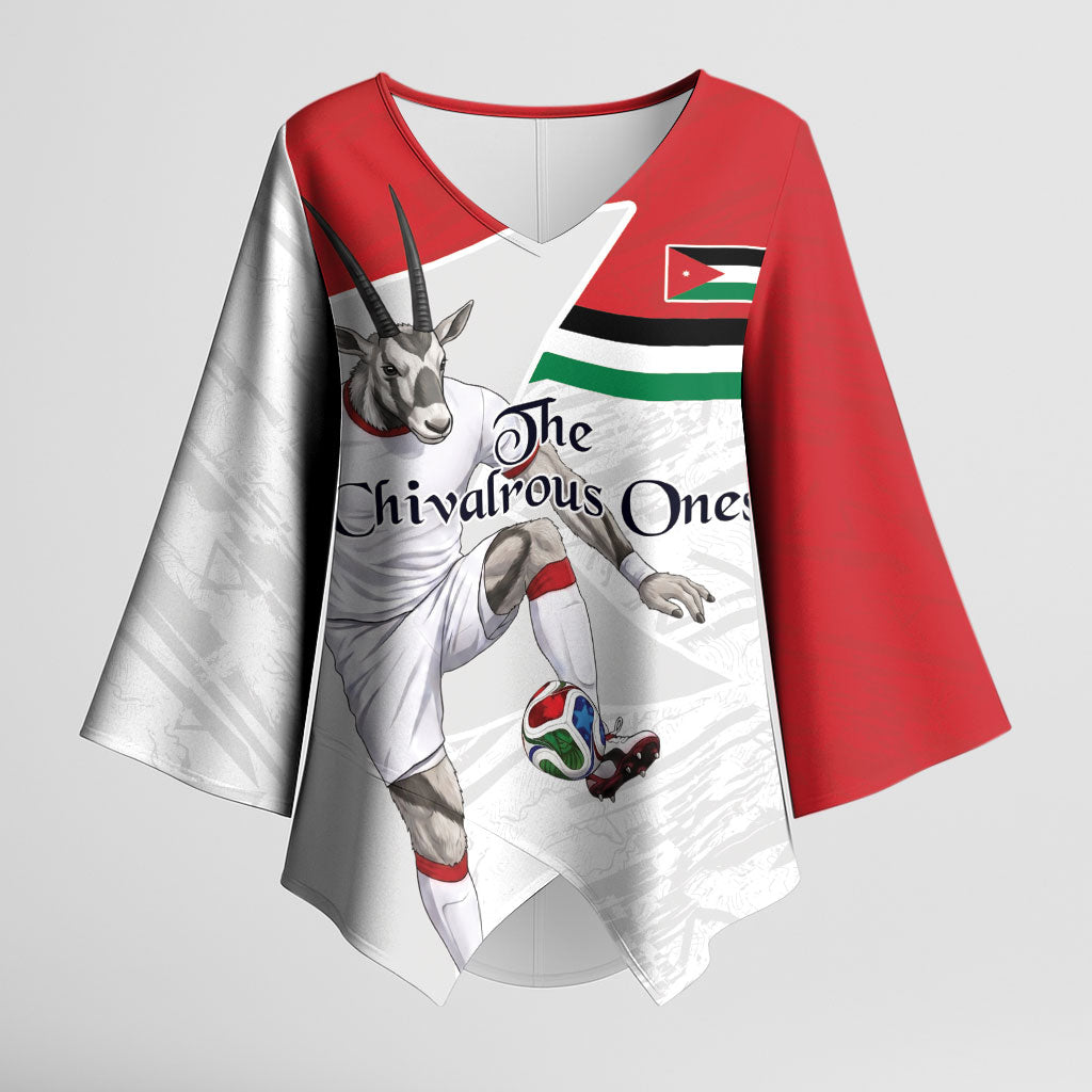 Personalized Jordan Football Kimono Sleeve Blouse The Chivalrous Ones Soccer Player - Jordanian Flag Heritage