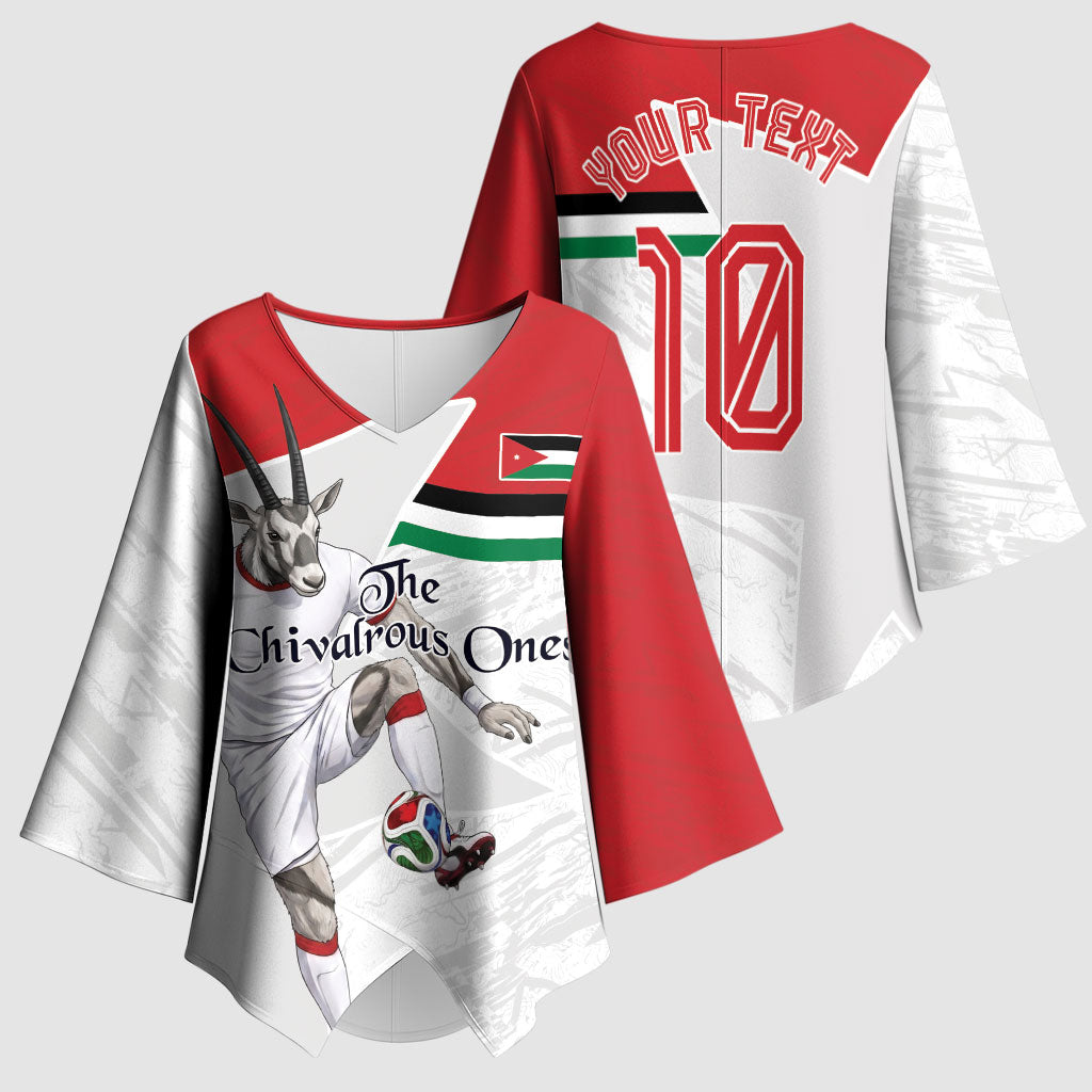 Personalized Jordan Football Kimono Sleeve Blouse The Chivalrous Ones Soccer Player - Jordanian Flag Heritage