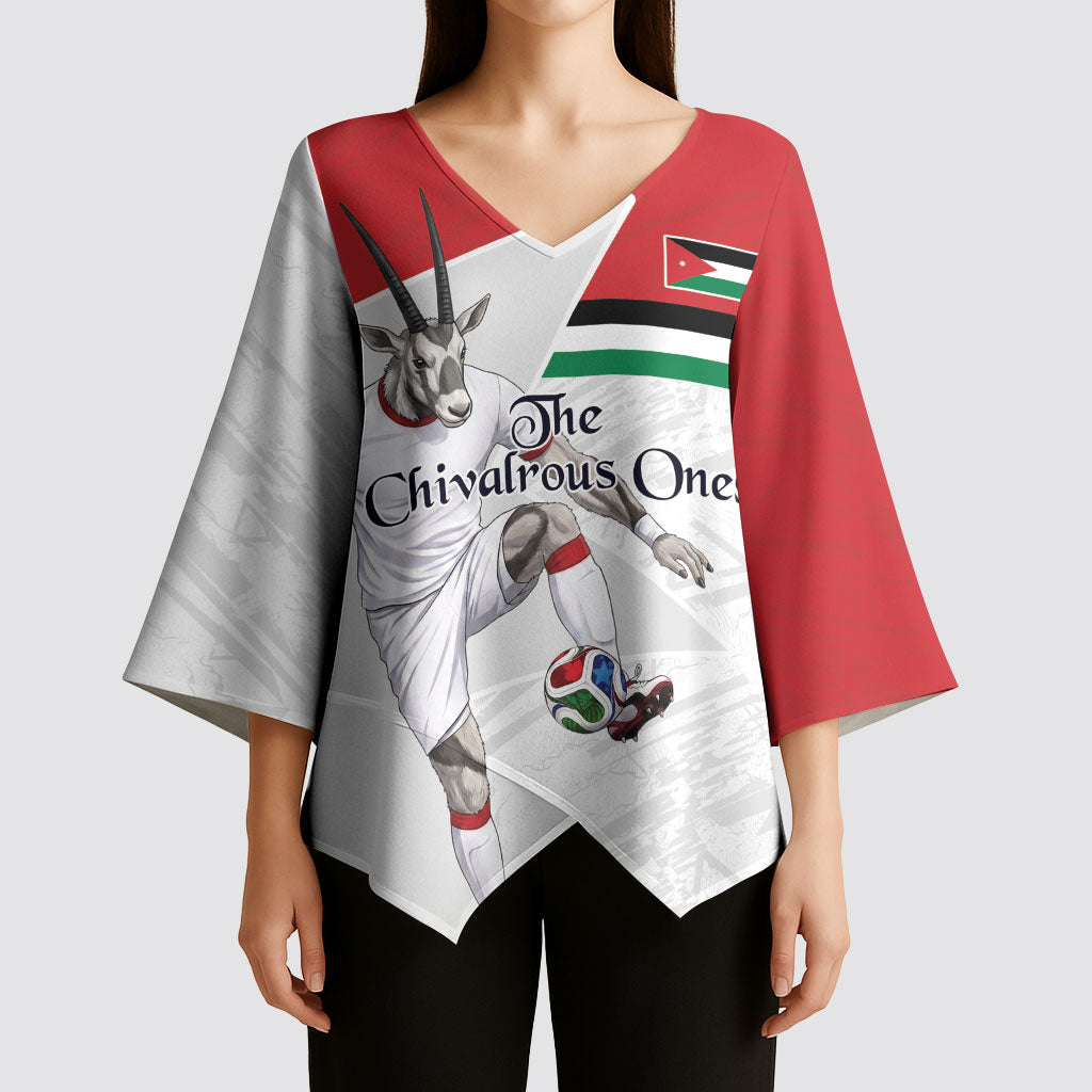 Personalized Jordan Football Kimono Sleeve Blouse The Chivalrous Ones Soccer Player - Jordanian Flag Heritage