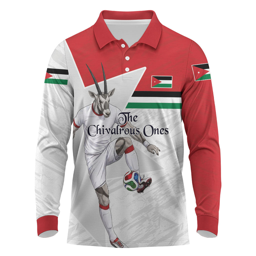 Personalized Jordan Football Long Sleeve Polo Shirt The Chivalrous Ones Soccer Player - Jordanian Flag Heritage