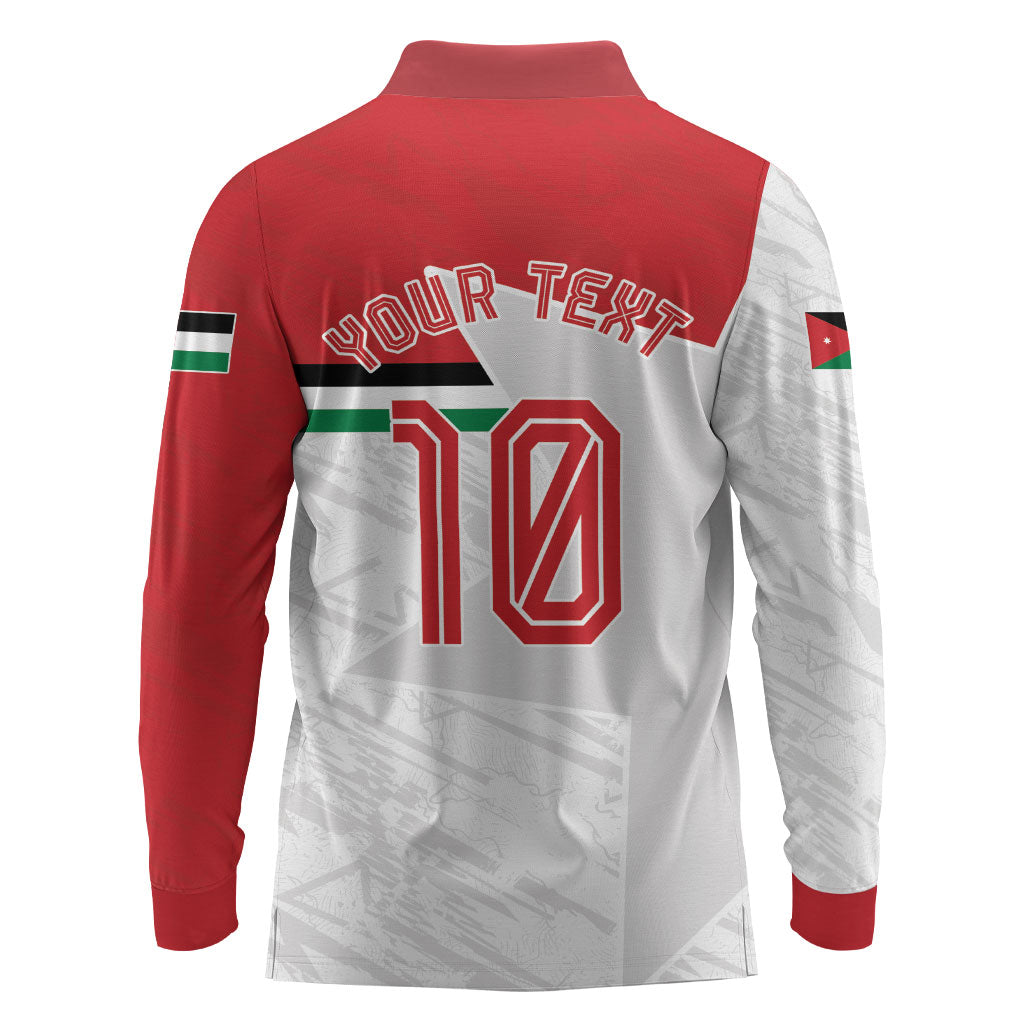 Personalized Jordan Football Long Sleeve Polo Shirt The Chivalrous Ones Soccer Player - Jordanian Flag Heritage