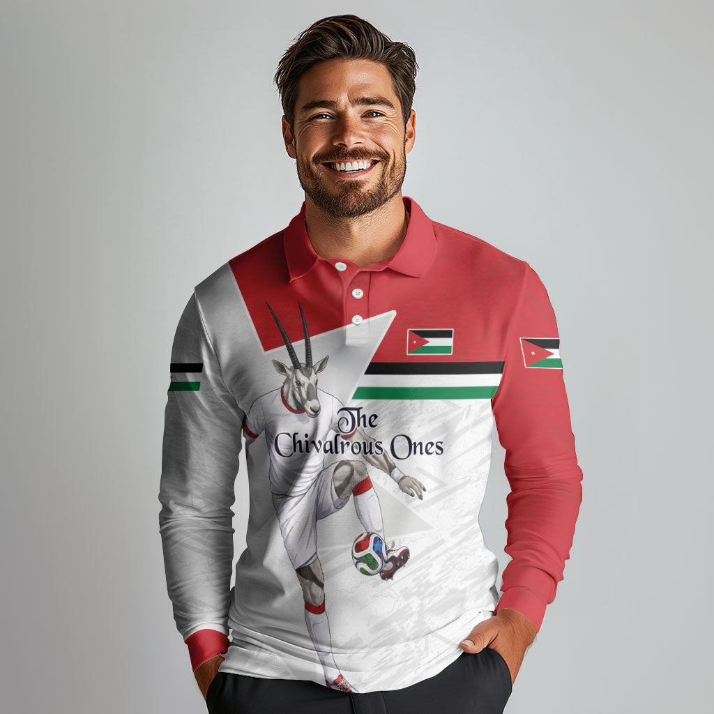 Personalized Jordan Football Long Sleeve Polo Shirt The Chivalrous Ones Soccer Player - Jordanian Flag Heritage