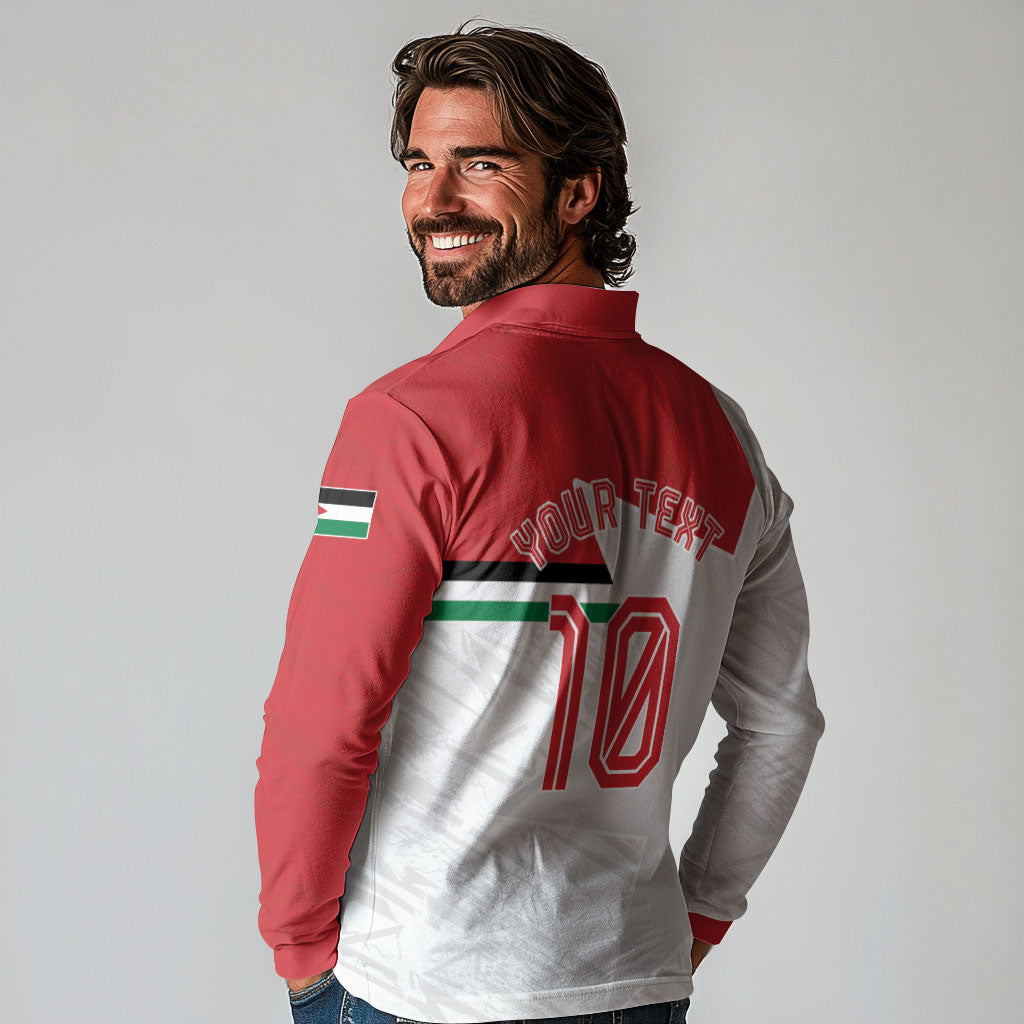Personalized Jordan Football Long Sleeve Polo Shirt The Chivalrous Ones Soccer Player - Jordanian Flag Heritage