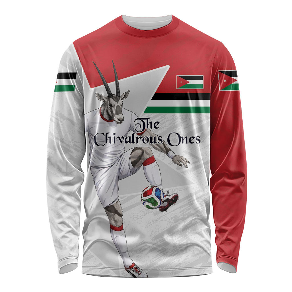 Personalized Jordan Football Long Sleeve Shirt The Chivalrous Ones Soccer Player - Jordanian Flag Heritage