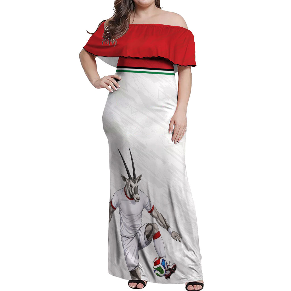 Personalized Jordan Football Off Shoulder Maxi Dress The Chivalrous Ones Soccer Player - Jordanian Flag Heritage