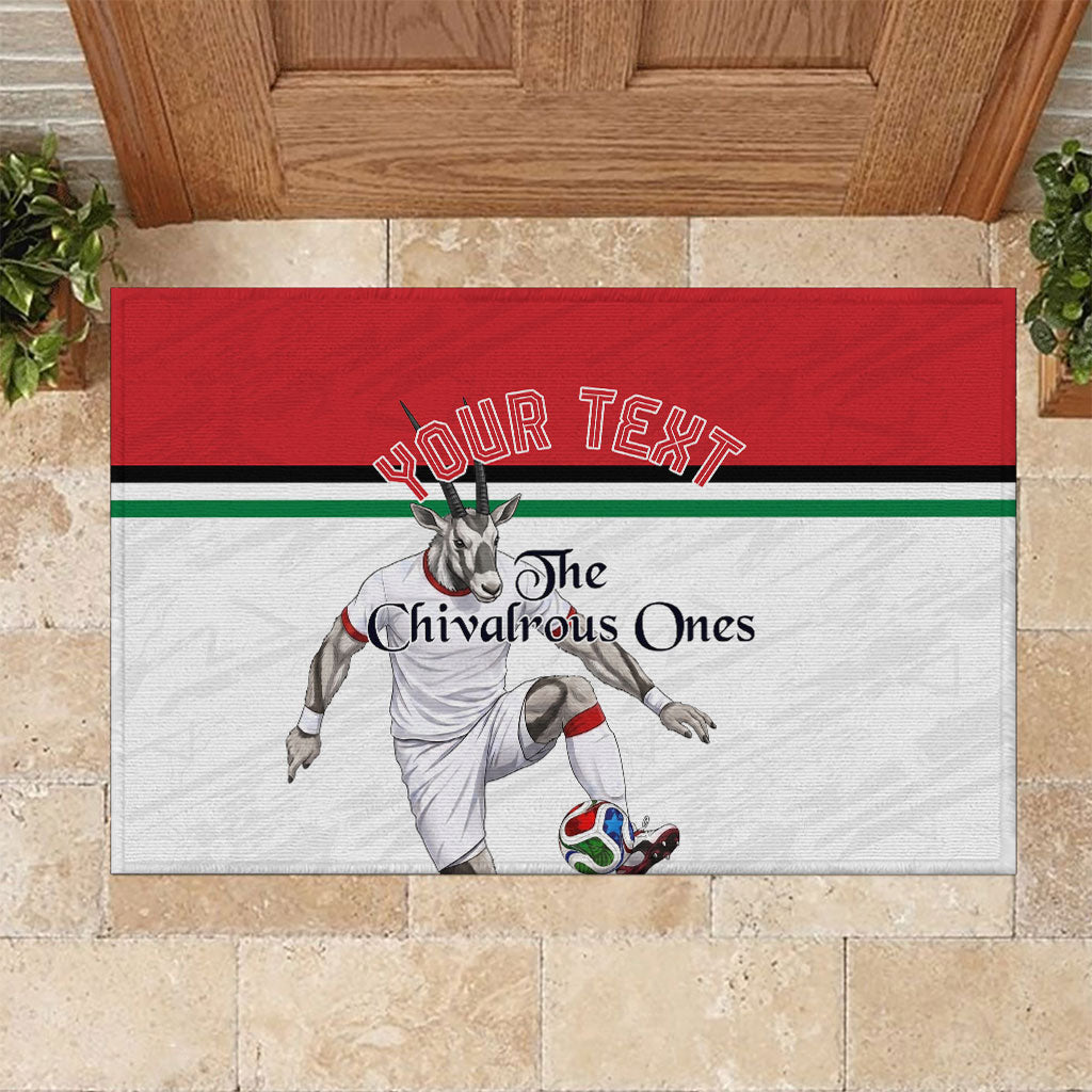 Personalized Jordan Football Rubber Doormat The Chivalrous Ones Soccer Player - Jordanian Flag Heritage