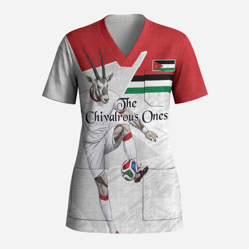 Personalized Jordan Football Scrub Top The Chivalrous Ones Soccer Player - Jordanian Flag Heritage