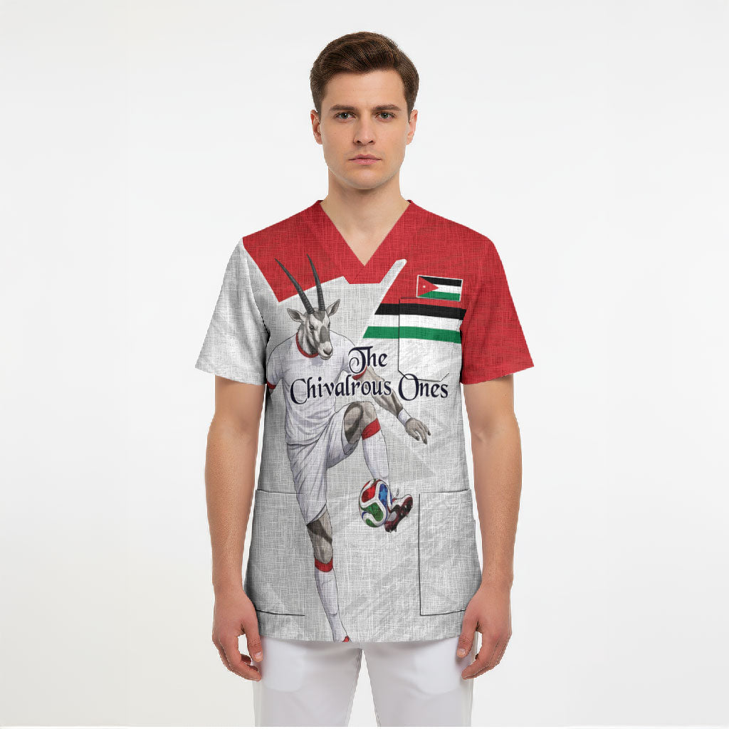 Personalized Jordan Football Scrub Top The Chivalrous Ones Soccer Player - Jordanian Flag Heritage