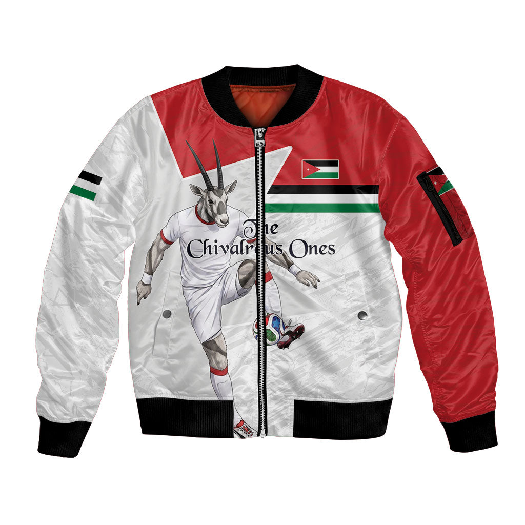 Personalized Jordan Football Sleeve Zip Bomber Jacket The Chivalrous Ones Soccer Player - Jordanian Flag Heritage