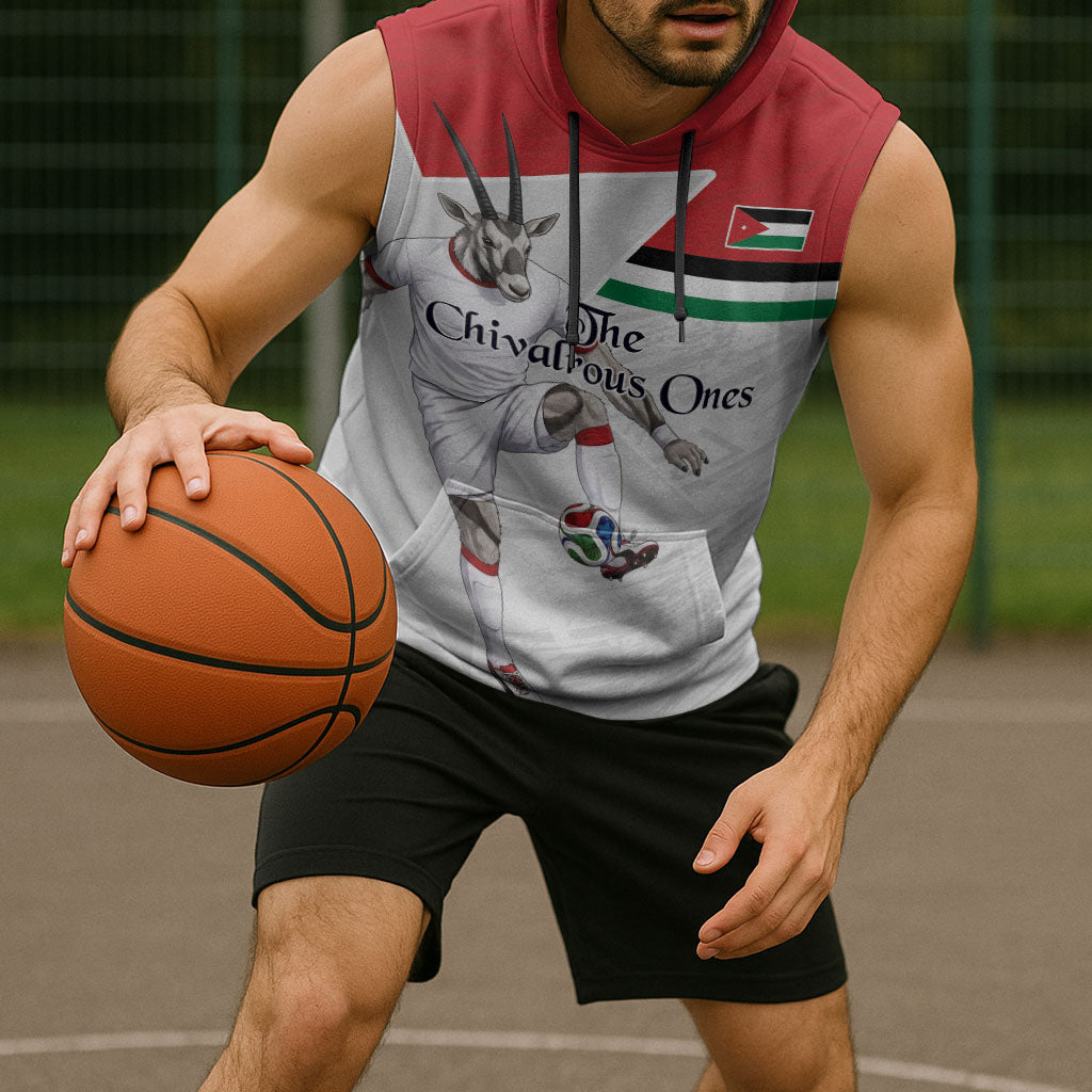 Personalized Jordan Football Sleeveless Hoodie The Chivalrous Ones Soccer Player - Jordanian Flag Heritage