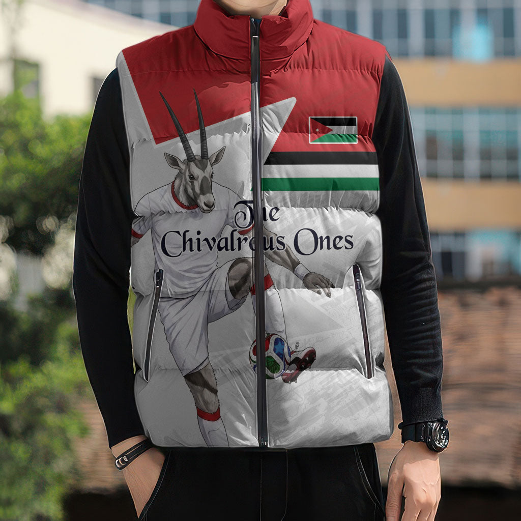 Personalized Jordan Football Sleeveless Puffer Jacket The Chivalrous Ones Soccer Player - Jordanian Flag Heritage