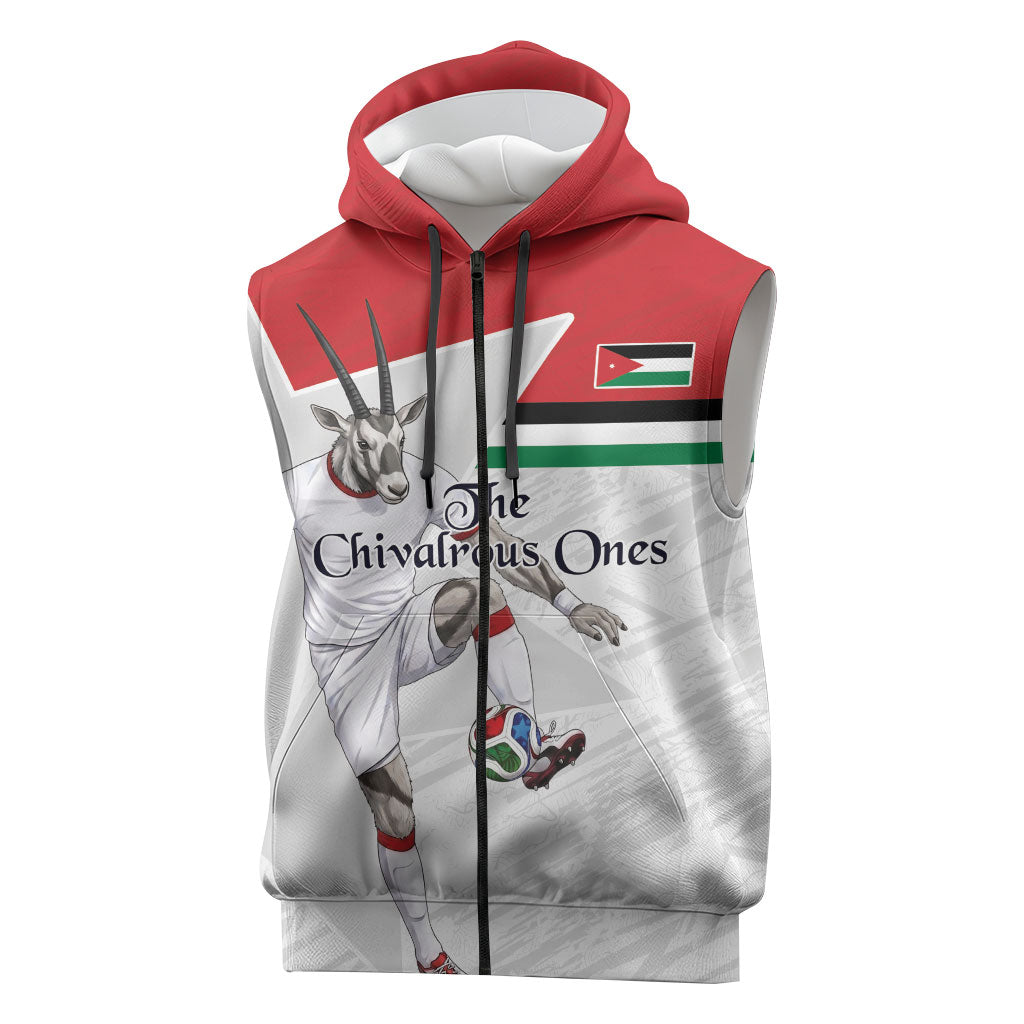 Personalized Jordan Football Sleeveless Zip Hoodie The Chivalrous Ones Soccer Player - Jordanian Flag Heritage