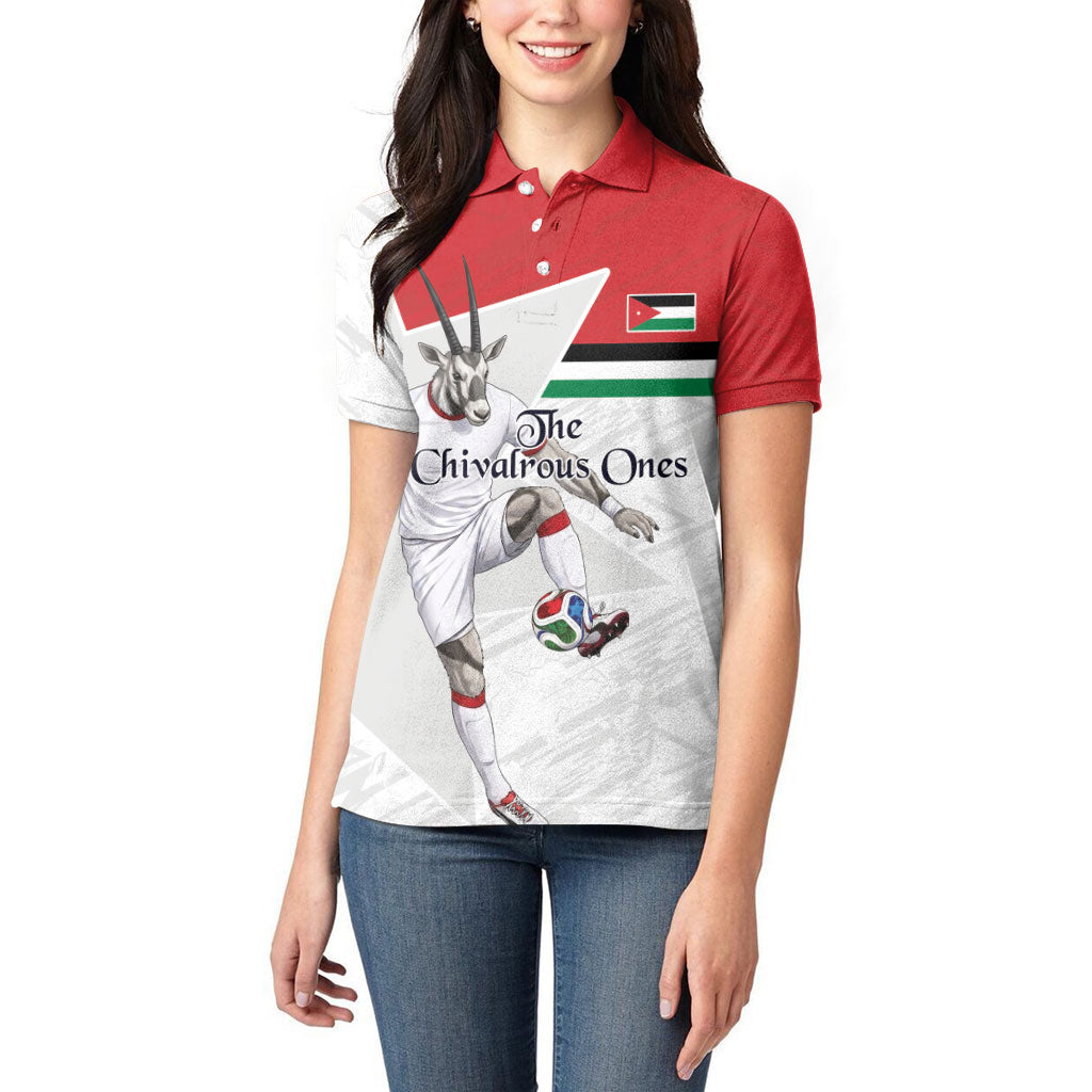 Personalized Jordan Football Women Polo Shirt The Chivalrous Ones Soccer Player - Jordanian Flag Heritage