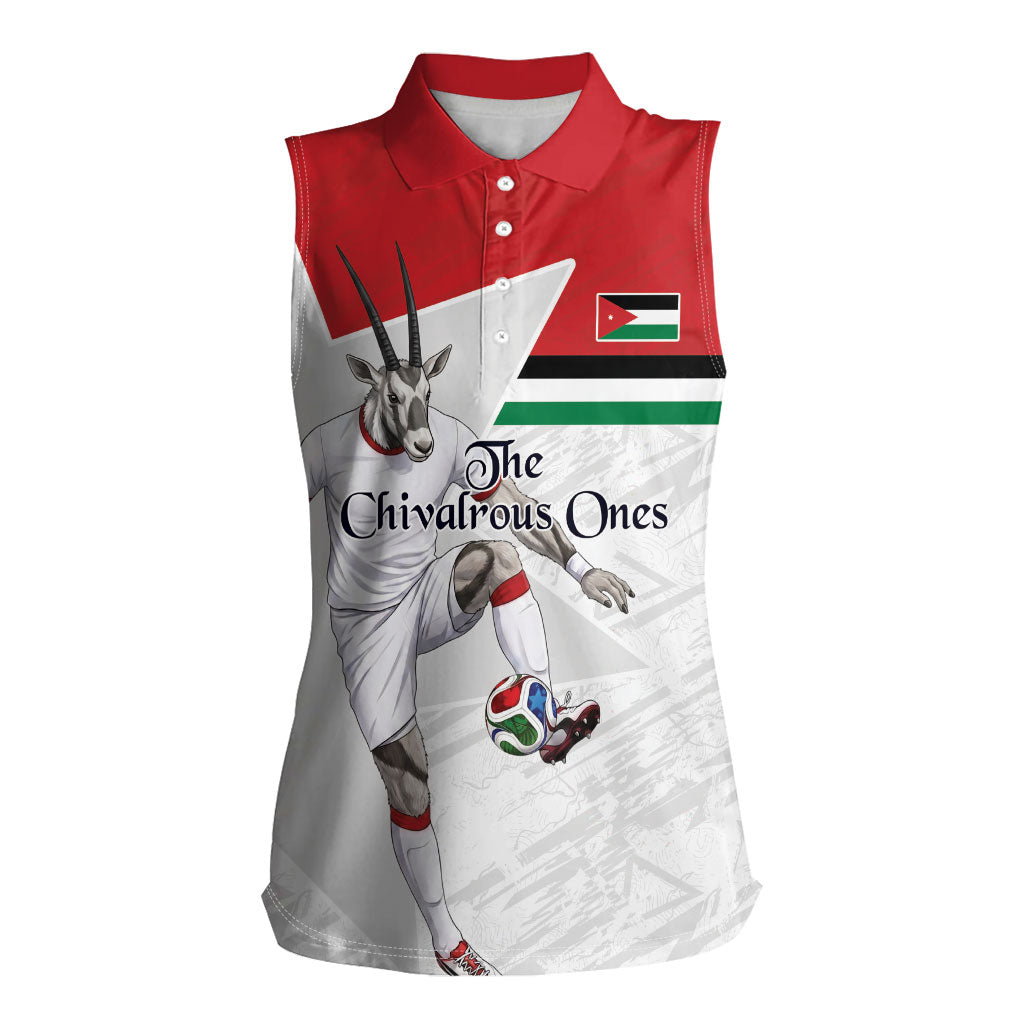 Personalized Jordan Football Women Sleeveless Polo Shirt The Chivalrous Ones Soccer Player - Jordanian Flag Heritage