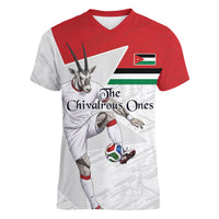 Personalized Jordan Football Women V-Neck T-Shirt The Chivalrous Ones Soccer Player - Jordanian Flag Heritage