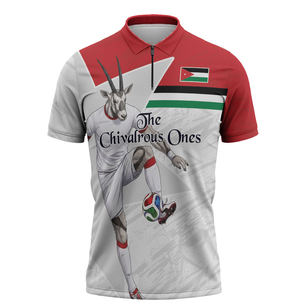 Personalized Jordan Football Zipper Polo Shirt The Chivalrous Ones Soccer Player - Jordanian Flag Heritage