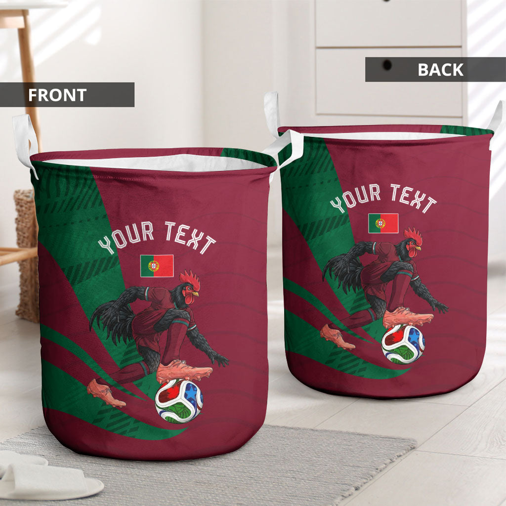 Personalized Portugal Football Selecao Das Quinas Laundry Basket Iconic Soccer Player Illustration With Portugal Flag