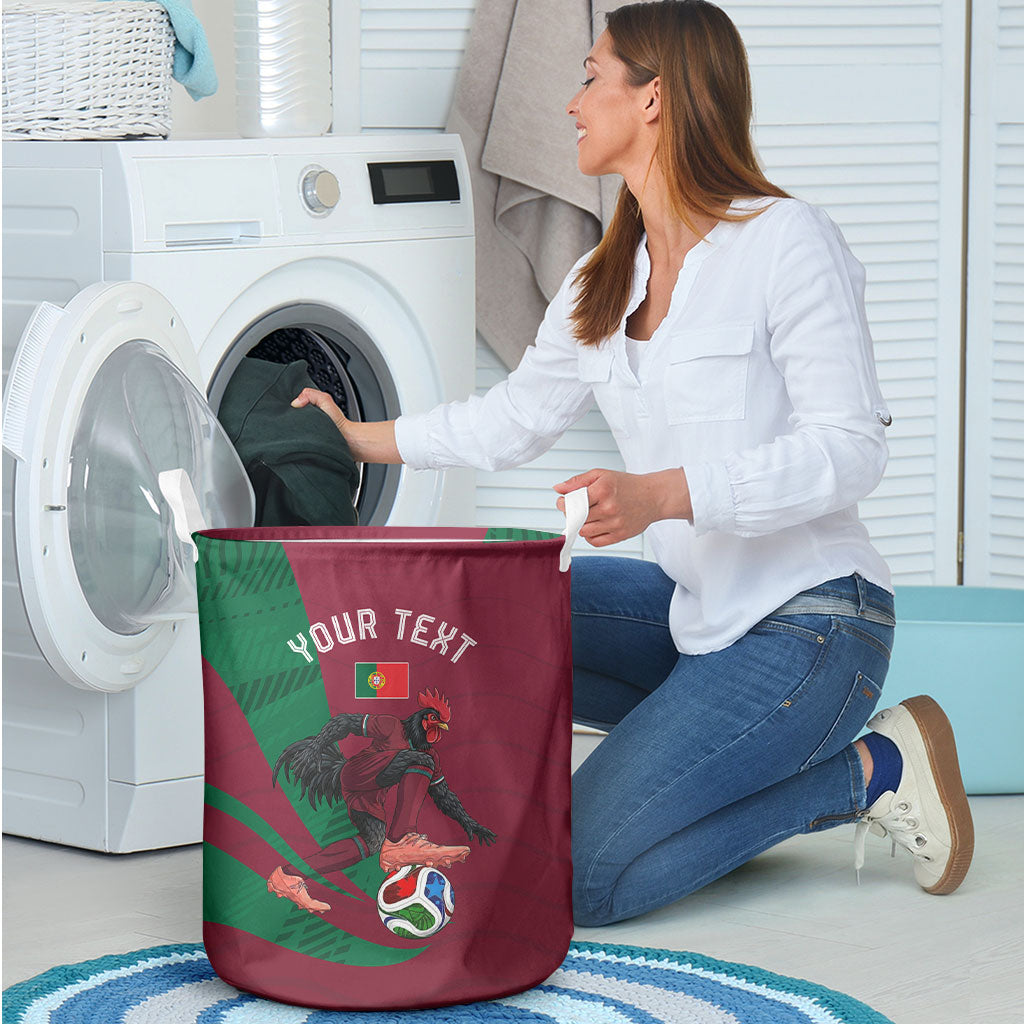 Personalized Portugal Football Selecao Das Quinas Laundry Basket Iconic Soccer Player Illustration With Portugal Flag