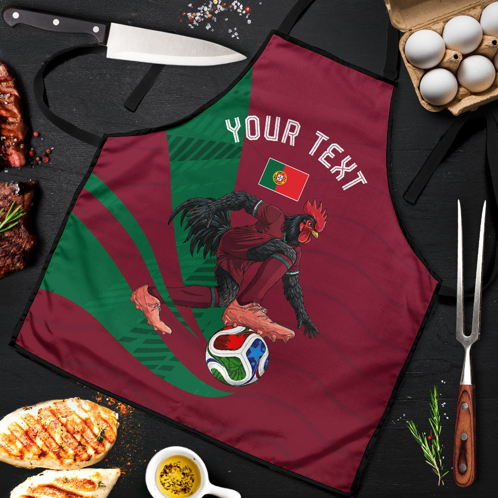 Personalized Portugal Football Selecao Das Quinas Apron Iconic Soccer Player Illustration With Portugal Flag
