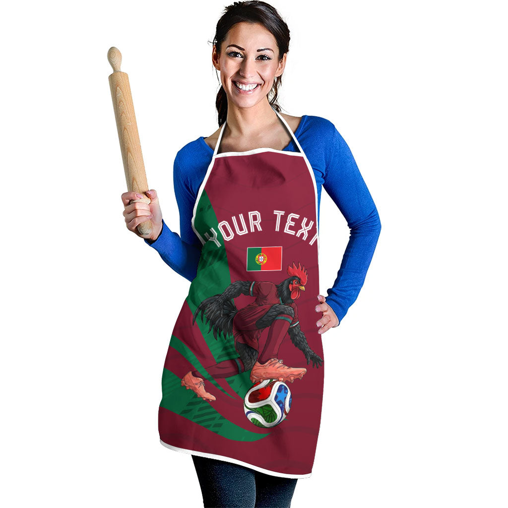 Personalized Portugal Football Selecao Das Quinas Apron Iconic Soccer Player Illustration With Portugal Flag