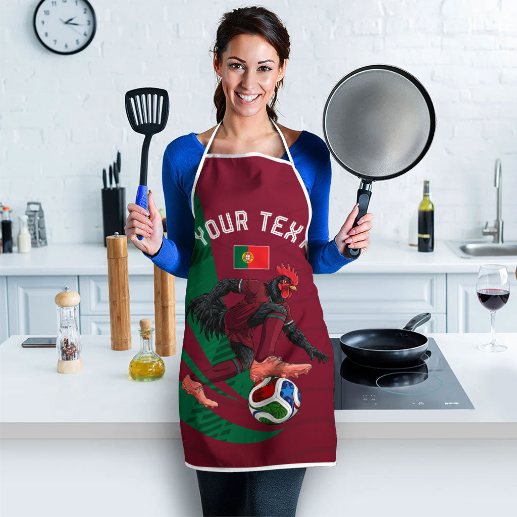 Personalized Portugal Football Selecao Das Quinas Apron Iconic Soccer Player Illustration With Portugal Flag