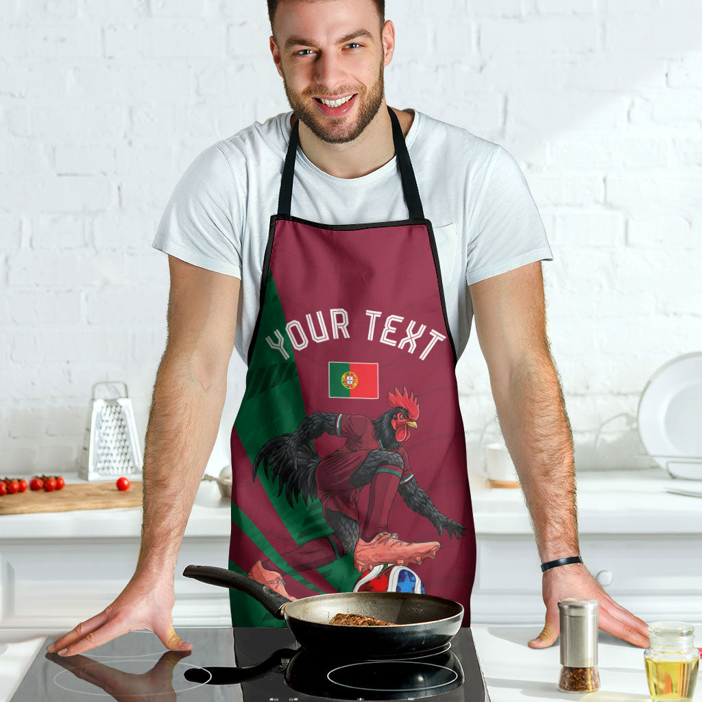 Personalized Portugal Football Selecao Das Quinas Apron Iconic Soccer Player Illustration With Portugal Flag
