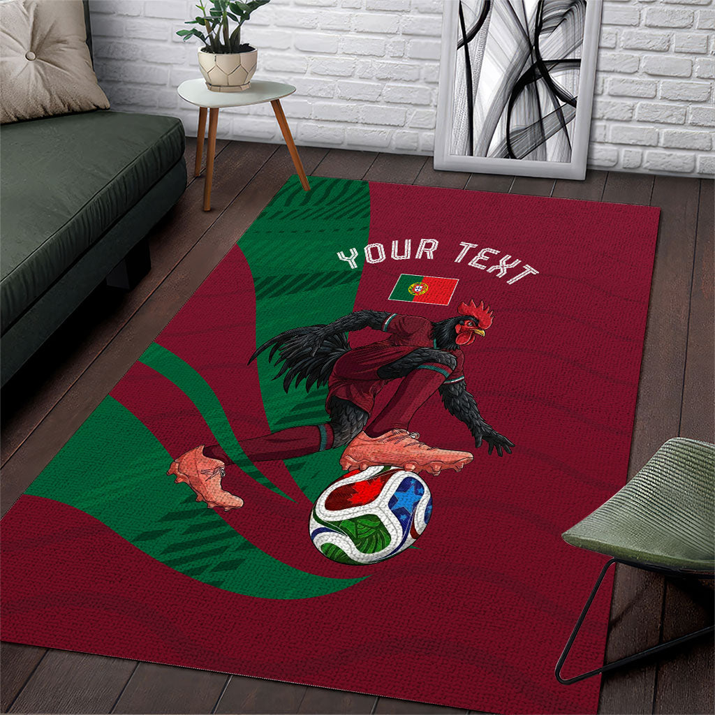 Personalized Portugal Football Selecao Das Quinas Area Rug Iconic Soccer Player Illustration With Portugal Flag