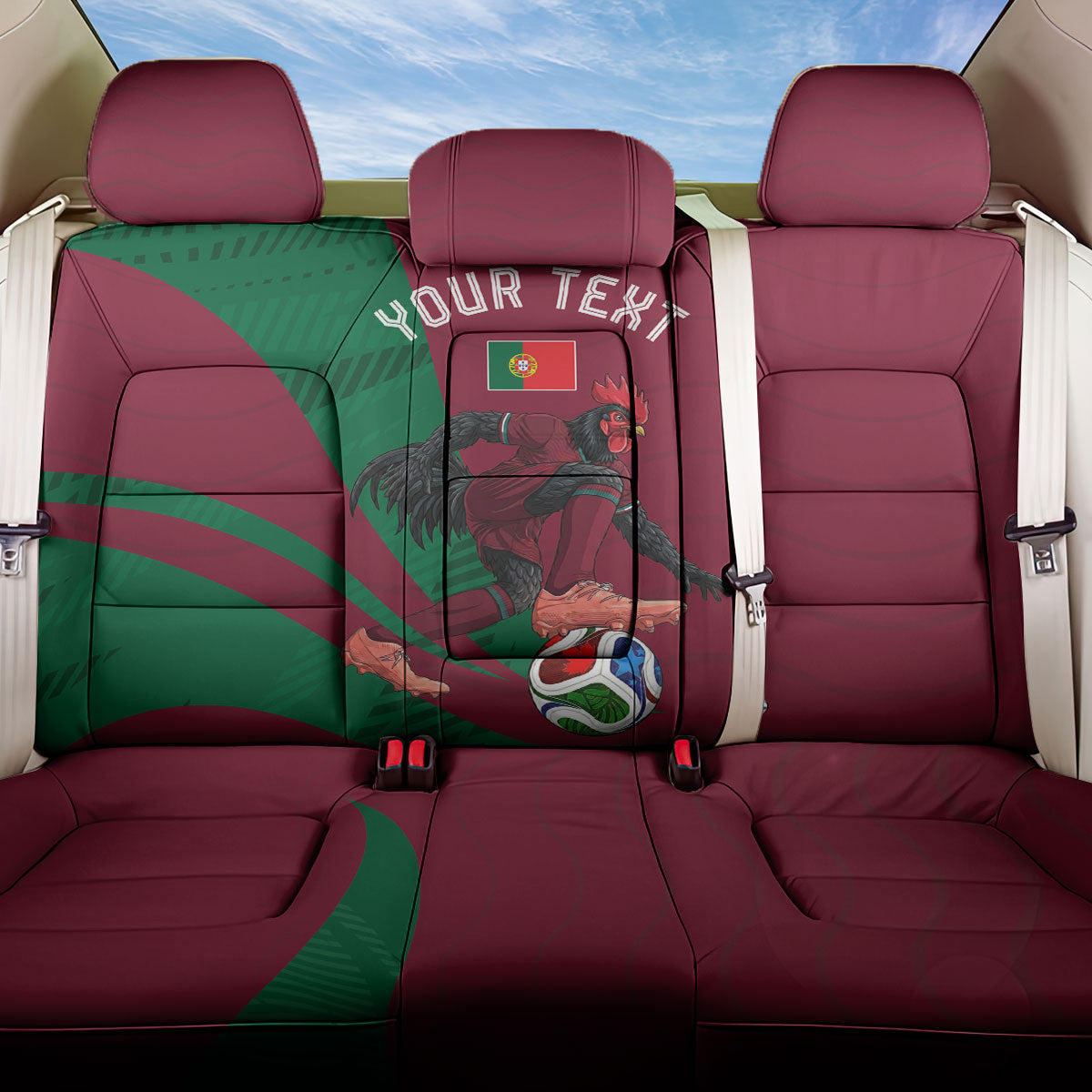 Personalized Portugal Football Selecao Das Quinas Back Car Seat Cover Iconic Soccer Player Illustration With Portugal Flag