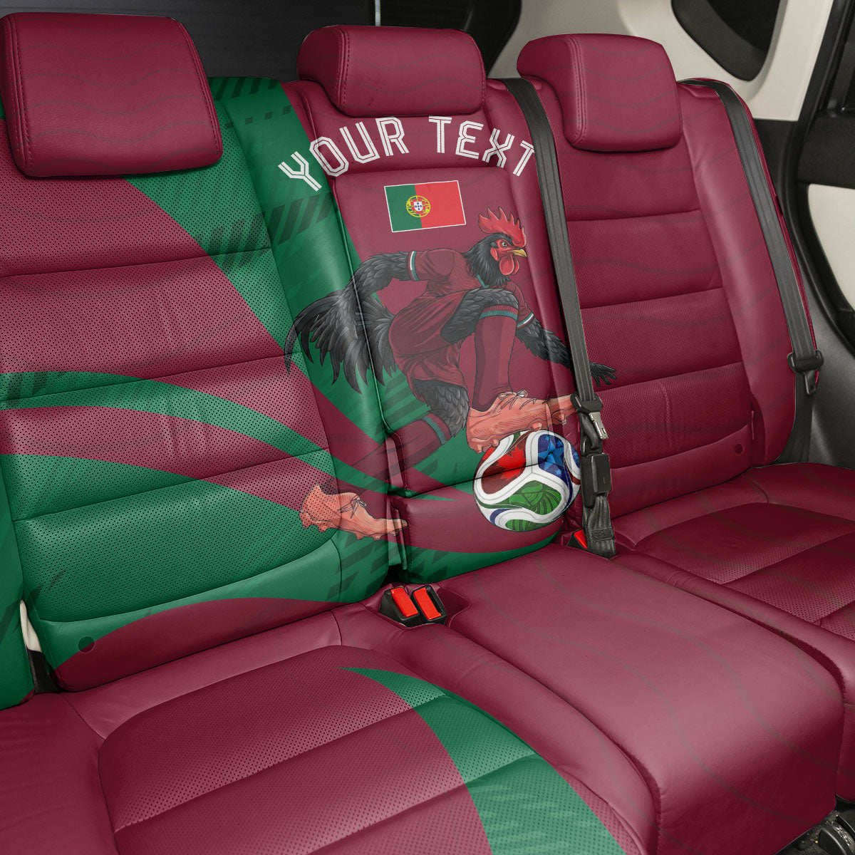 Personalized Portugal Football Selecao Das Quinas Back Car Seat Cover Iconic Soccer Player Illustration With Portugal Flag