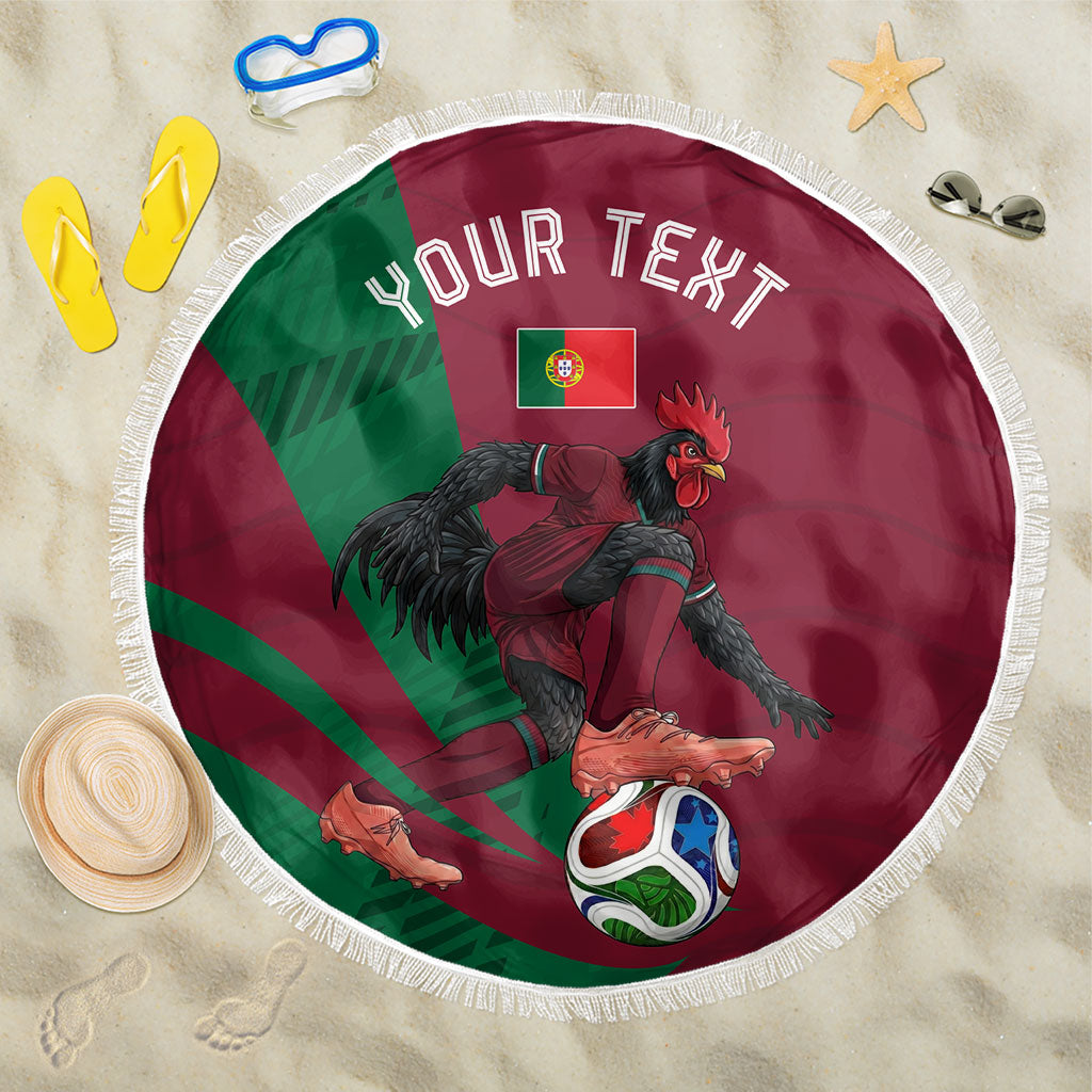 Personalized Portugal Football Selecao Das Quinas Beach Blanket Iconic Soccer Player Illustration With Portugal Flag