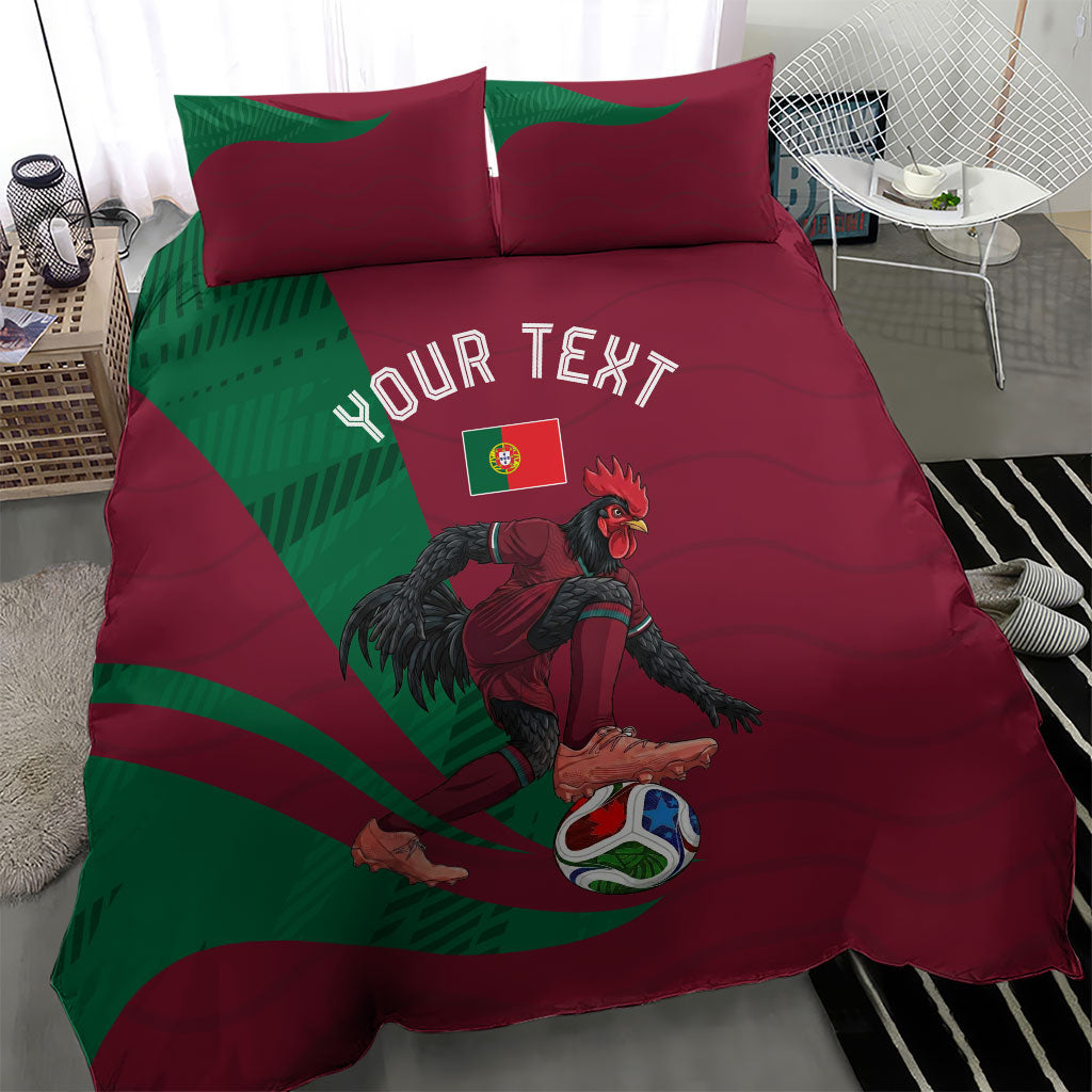 Personalized Portugal Football Selecao Das Quinas Bedding Set Iconic Soccer Player Illustration With Portugal Flag