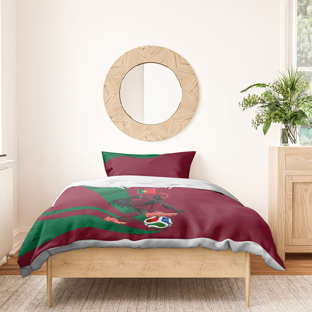 Personalized Portugal Football Selecao Das Quinas Bedding Set Iconic Soccer Player Illustration With Portugal Flag
