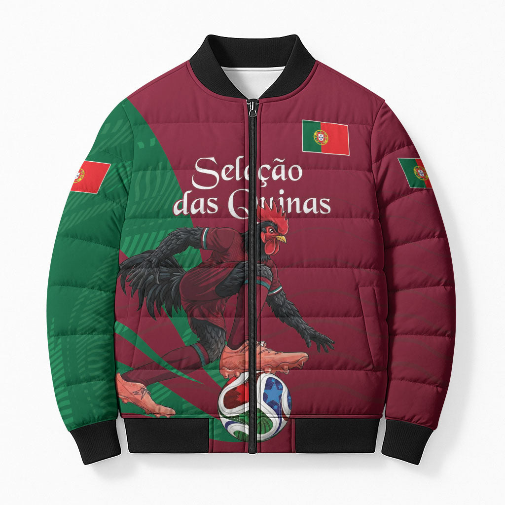 Personalized Portugal Football Selecao Das Quinas Bomber Puffer Jacket Iconic Soccer Player Illustration With Portugal Flag