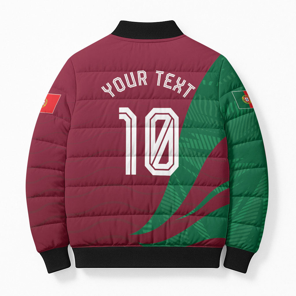 Personalized Portugal Football Selecao Das Quinas Bomber Puffer Jacket Iconic Soccer Player Illustration With Portugal Flag