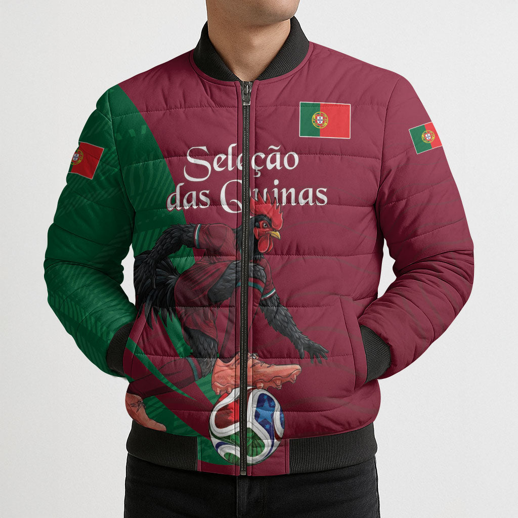 Personalized Portugal Football Selecao Das Quinas Bomber Puffer Jacket Iconic Soccer Player Illustration With Portugal Flag