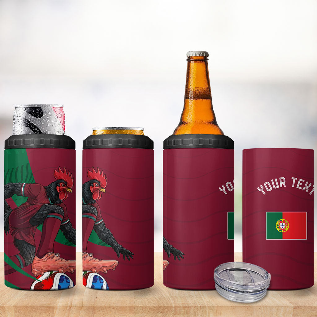 Personalized Portugal Football Selecao Das Quinas 4 in 1 Can Cooler Tumbler Iconic Soccer Player Illustration With Portugal Flag
