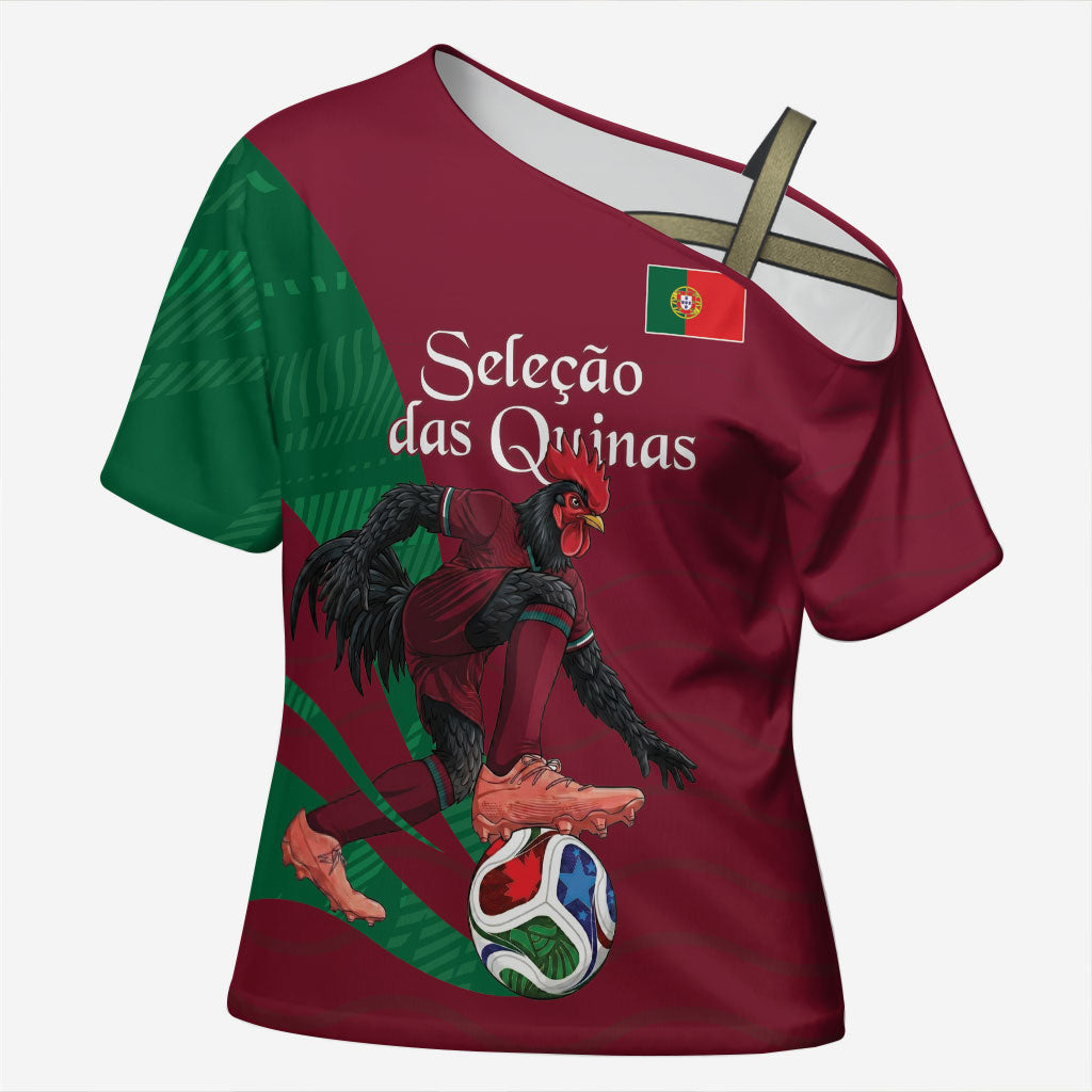 Personalized Portugal Football Selecao Das Quinas Cross Shoulder Shirt Iconic Soccer Player Illustration With Portugal Flag