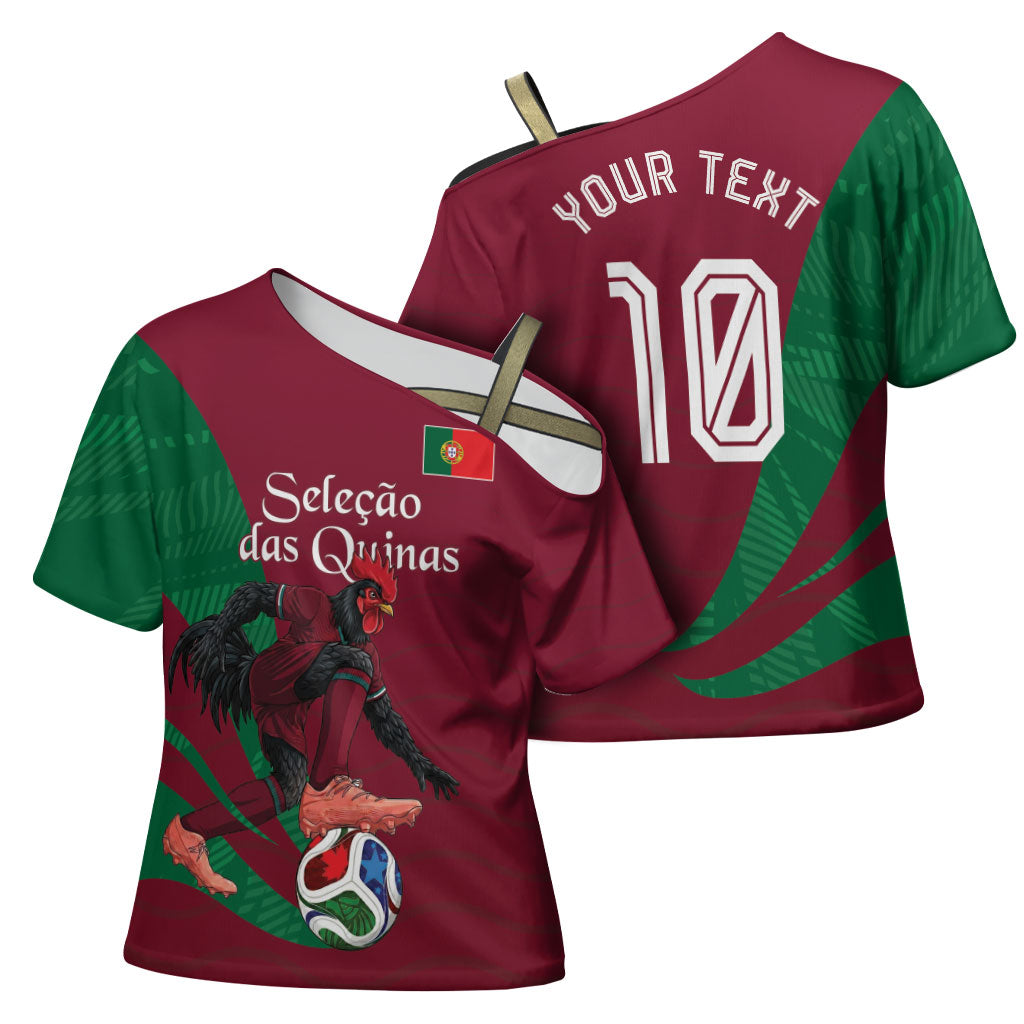 Personalized Portugal Football Selecao Das Quinas Cross Shoulder Shirt Iconic Soccer Player Illustration With Portugal Flag
