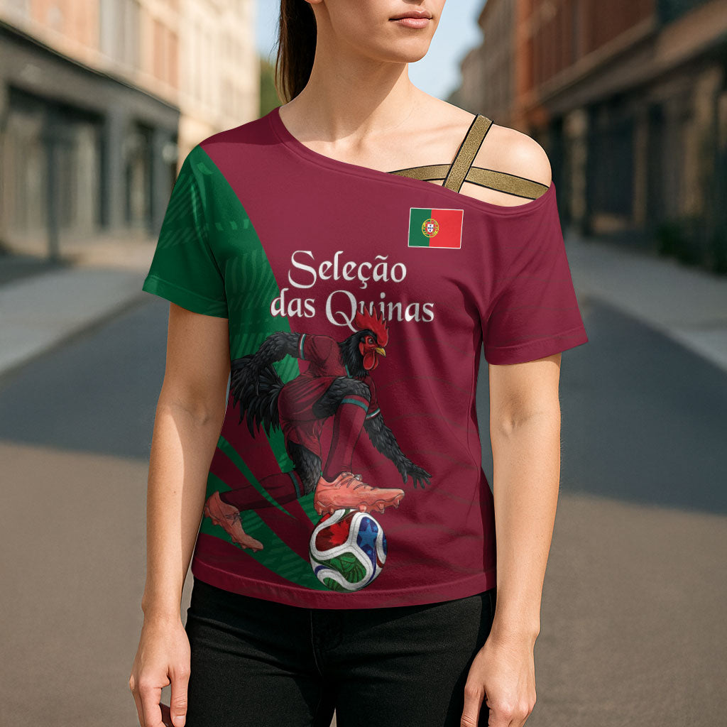 Personalized Portugal Football Selecao Das Quinas Cross Shoulder Shirt Iconic Soccer Player Illustration With Portugal Flag