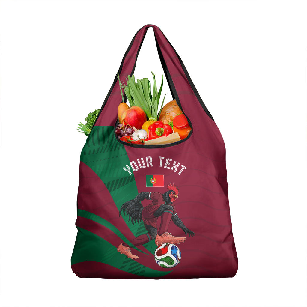 Personalized Portugal Football Selecao Das Quinas Grocery Bag Iconic Soccer Player Illustration With Portugal Flag