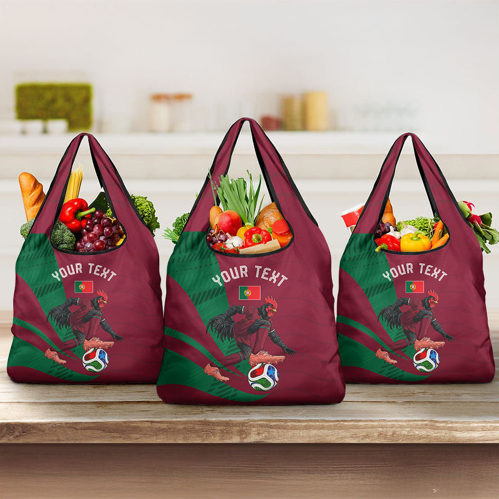 Personalized Portugal Football Selecao Das Quinas Grocery Bag Iconic Soccer Player Illustration With Portugal Flag