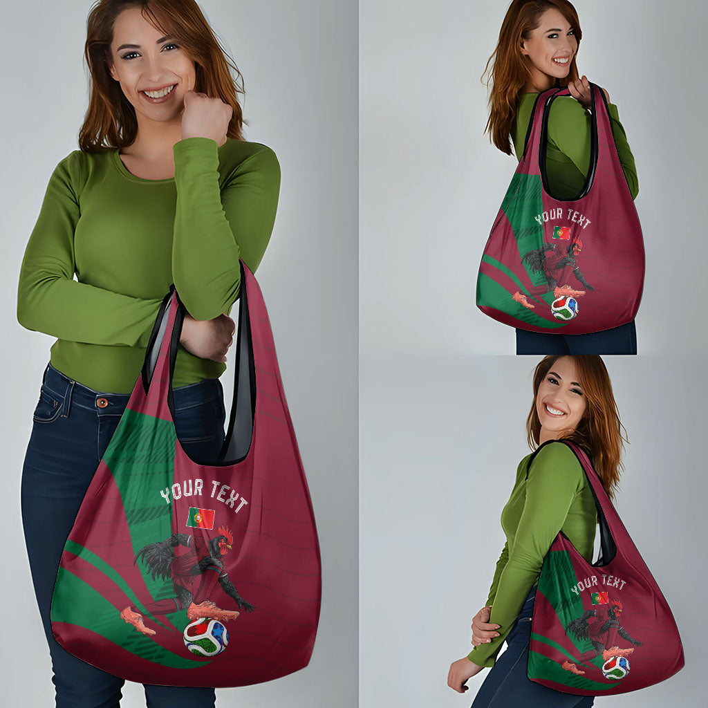 Personalized Portugal Football Selecao Das Quinas Grocery Bag Iconic Soccer Player Illustration With Portugal Flag
