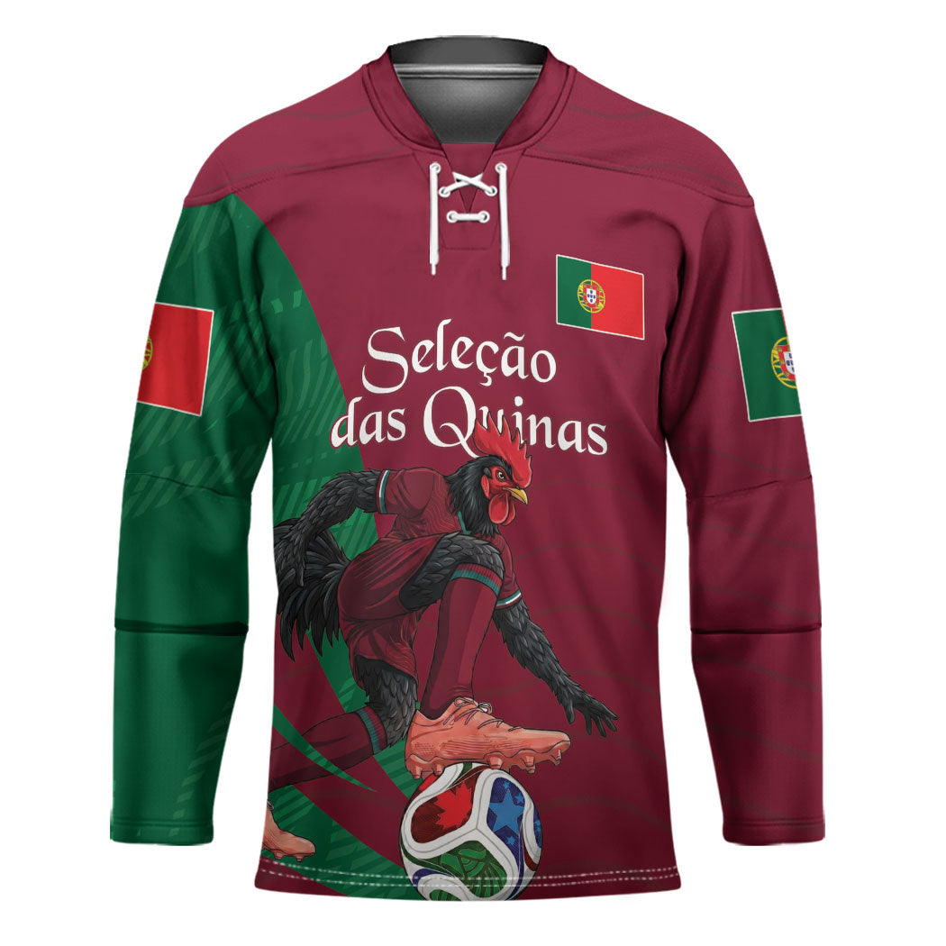 Personalized Portugal Football Selecao Das Quinas Hockey Jersey Iconic Soccer Player Illustration With Portugal Flag