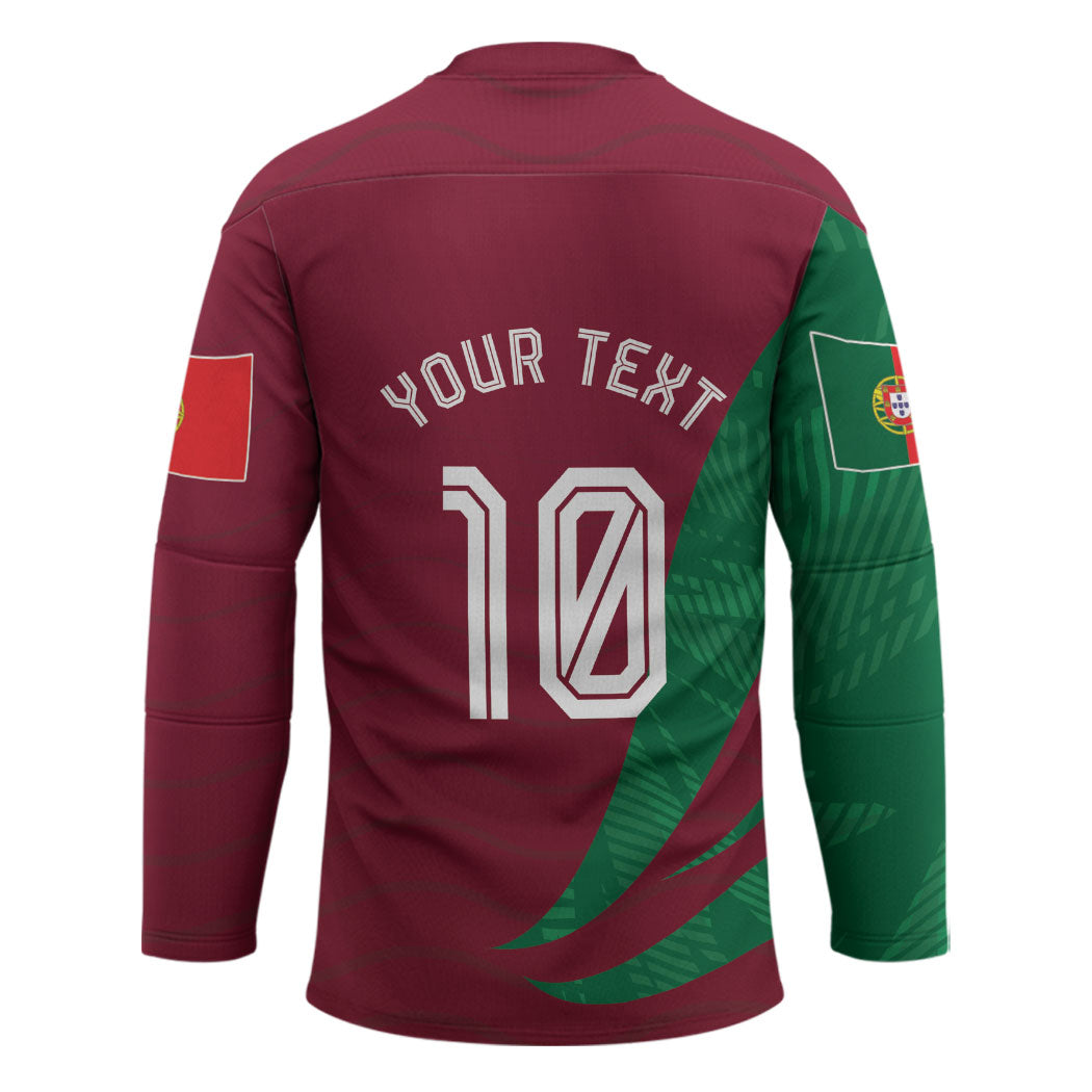 Personalized Portugal Football Selecao Das Quinas Hockey Jersey Iconic Soccer Player Illustration With Portugal Flag
