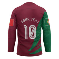 Personalized Portugal Football Selecao Das Quinas Hockey Jersey Iconic Soccer Player Illustration With Portugal Flag