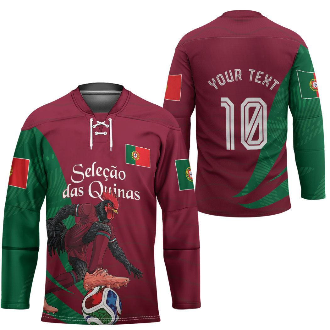 Personalized Portugal Football Selecao Das Quinas Hockey Jersey Iconic Soccer Player Illustration With Portugal Flag