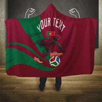 Personalized Portugal Football Selecao Das Quinas Hooded Blanket Iconic Soccer Player Illustration With Portugal Flag