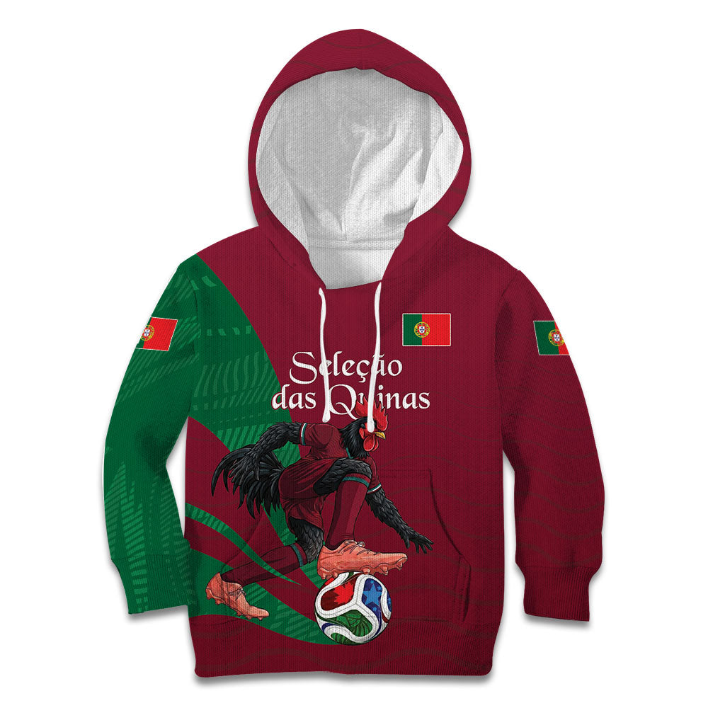 Personalized Portugal Football Selecao Das Quinas Kid Hoodie Iconic Soccer Player Illustration With Portugal Flag
