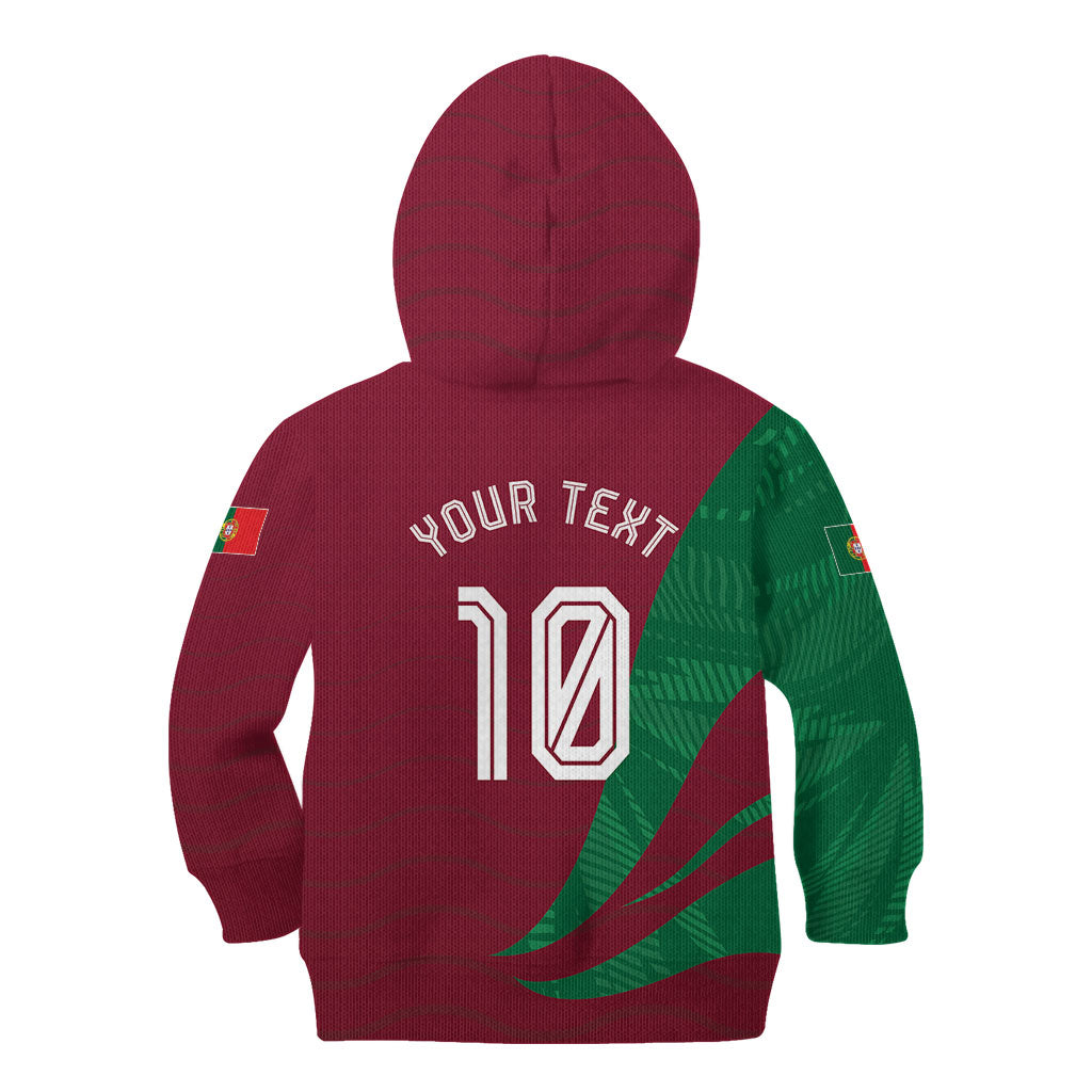 Personalized Portugal Football Selecao Das Quinas Kid Hoodie Iconic Soccer Player Illustration With Portugal Flag