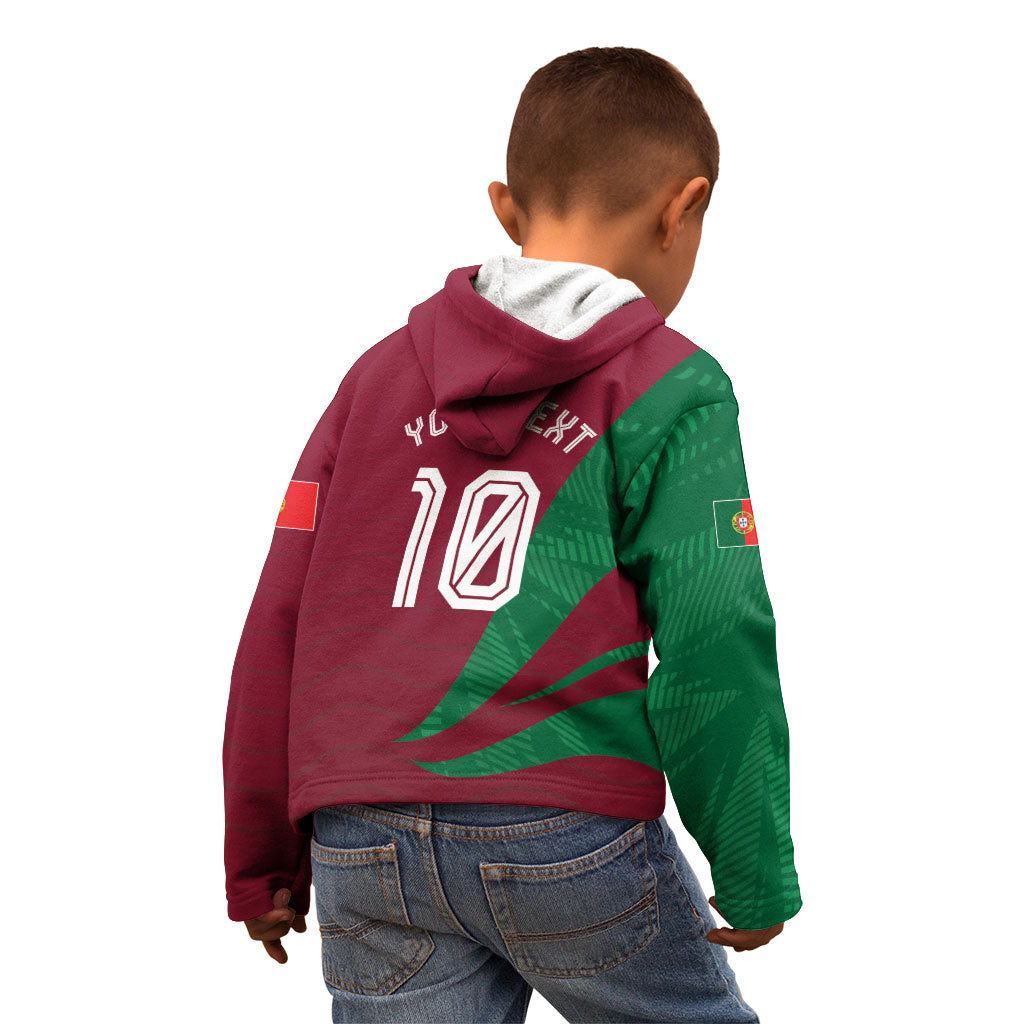 Personalized Portugal Football Selecao Das Quinas Kid Hoodie Iconic Soccer Player Illustration With Portugal Flag